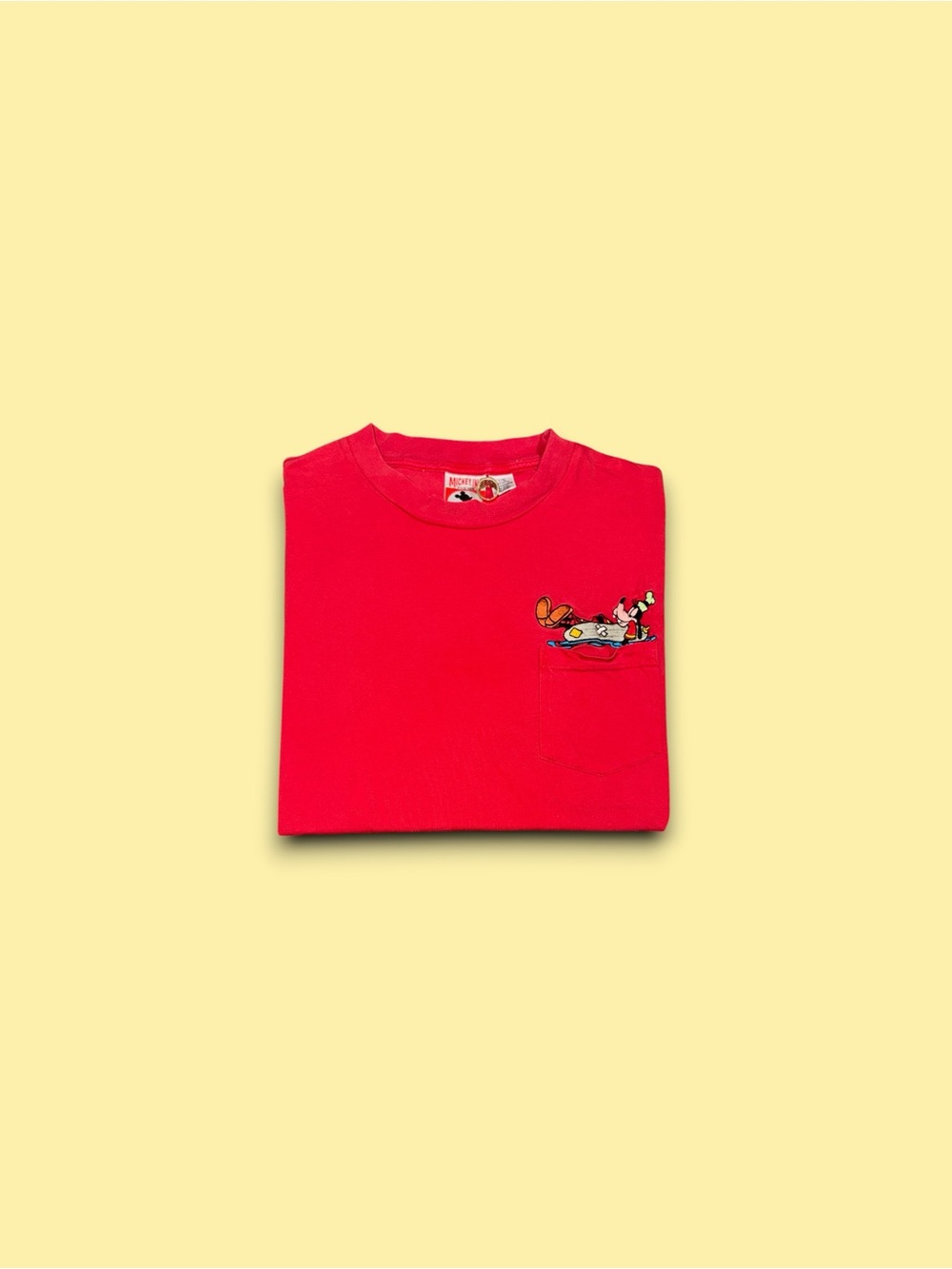 Vintage Mickey inc embroidered goofy patch pocket t-shirt red mens L/XL
